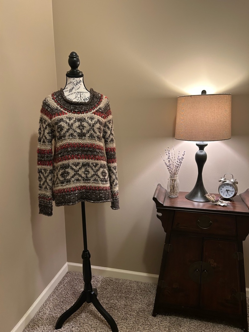 Free People Cozy Fair Isle Knit Sweater in Cream, Brown & Rust